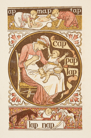 Rhyming words ending in the letter P. An illustration, showing a woman feeding a child. The Golden primer.