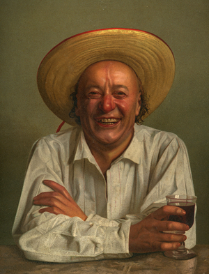 Delighted drinker with glass of wine Lithography around 1910