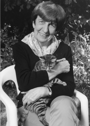 Madeleine Reberioux and Son Chat (b/w photo)