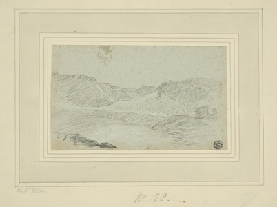 Hilly Landscape (charcoal on blue laid paper, laid down on cream laid paper (2 layers))