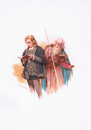 Hamlet and Polonius, illustration from 'Hamlet ' (colour litho)