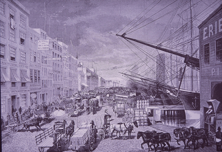 South Street Seaport in the 1870s, New York City (engraving)