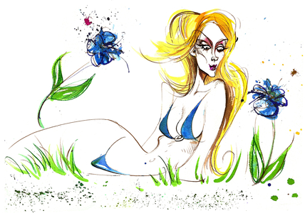 Signs of the Zodiac: 'Virgo blue belle' from a series of fashion caricatures, one for each sign of the zodiac