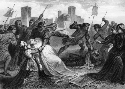 The Sicilian vepers: Massacre of the French in Sicily which began at the time of the Vepers on Easter Monday 31 March 1282 engraving by A. Revel