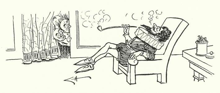 Sir Walter Raleigh smoking tobacco (litho)