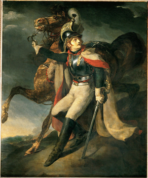 Wounded dragoon leaving cross fire …