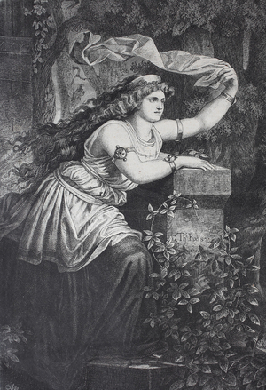 Isolde, from the tragedy Tristan and Iseult, sitting on steps, History