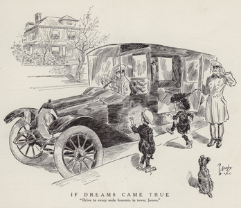 The dream of a young boy wishing to be chauffeur driven to every soda fountain in town (litho)