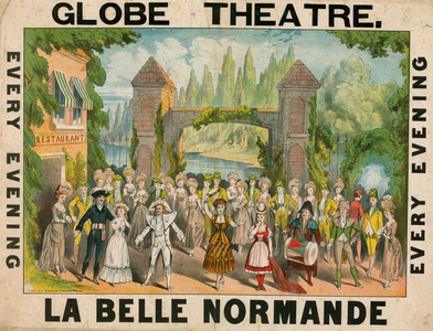 Advert for the Globe Theatre, London, for La Belle Normande (colour litho)
