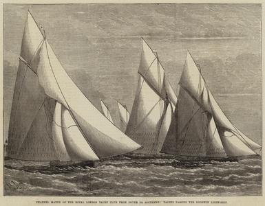 Channel Match of the Royal London Yacht Club from Dover to Southend, Yachts passing the Goodwin Light-Ship (engraving)