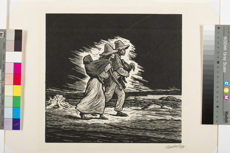 On the way to the Market, 1953 (linocut)