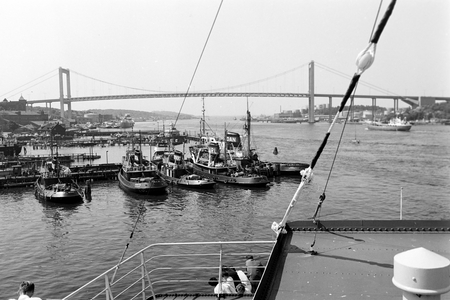 Ships near Gothenburg near Alvsborg Bridge, Sweden, 1969
