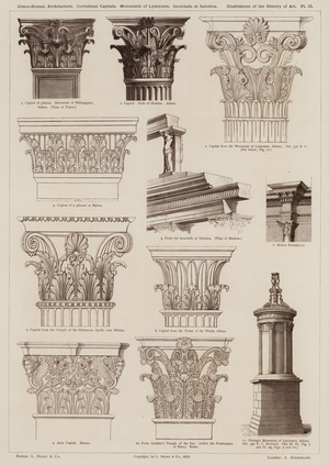 Greco-Roman Architecture, Corinthian Capitals, Monument of Lysicrates, Incantada at Salonica (engraving)