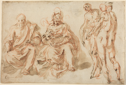 The Adoration of the Shepherds (pen and brown ink with light brown wash over red chalk on laid paper)