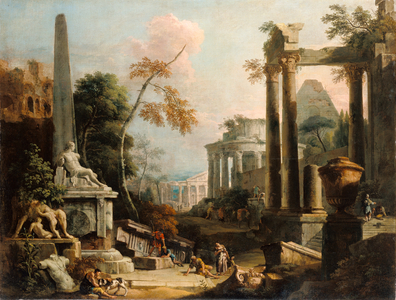 Landscape with Classical Ruins and Figures, c.1725-30 (oil on canvas)