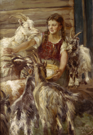 Feeding the goats, 1926 (oil on canvas) 