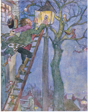 Old Hal and the whisper-wills, from The Big Book for Children (Herbert Strang) published by Humphrey Milford, Oxford University Press, c.1920 (colour litho)