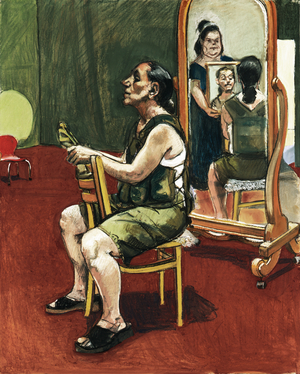 Border Patrol: Self Portrait with Lila, Reflection and Ana, 2004 (Pastel on board)