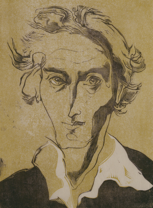 Self portrait, 1949 (wood engraving and lino block)