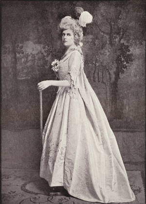 A sack-back dress of embroidered eau-de-nil silk, the early part of George III reign (b/w photo)