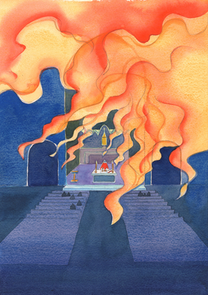 At Mass, it's as if a blazing fire of Divine love penetrates the church - love from the Father Who 'gives' His Son to us at every Mass, 2003 (w/c on paper)