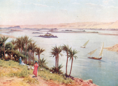First Cataract from Elephantine Island (colour litho)