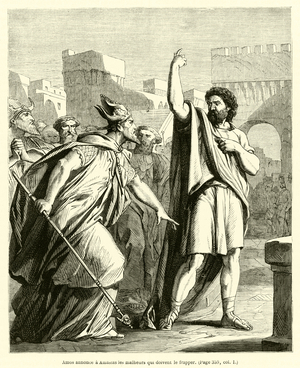 Amos annonce a Amasias les malheurs qui doivent le frapper (engraving)