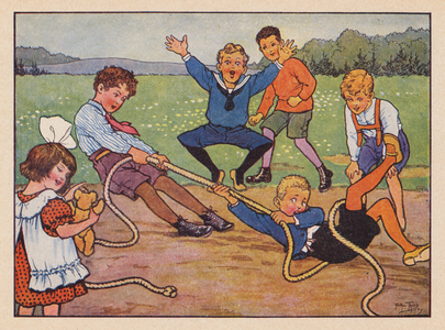 Tug of war (colour litho)