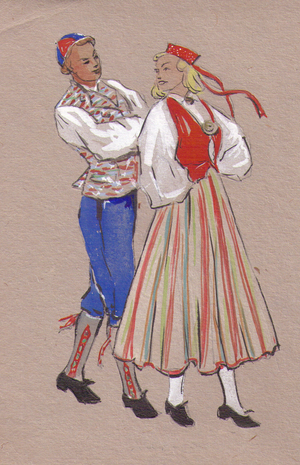 Folk Costume, 1950s (gouache on paper)