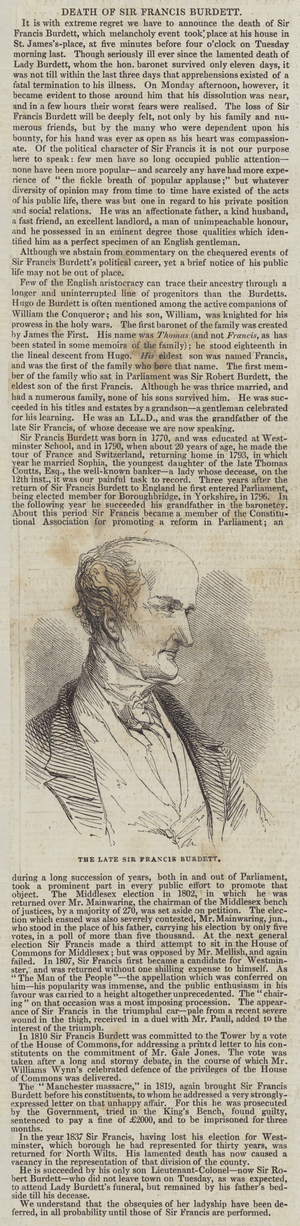 The Late Sir Francis Burdett (engraving)