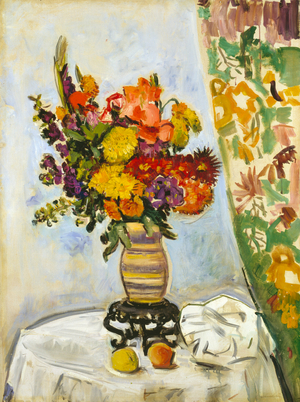 Flowers in a Chinese vase (oil on canvas) 