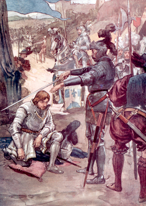 King Francis I and Chevalier Bayard (colour litho)
