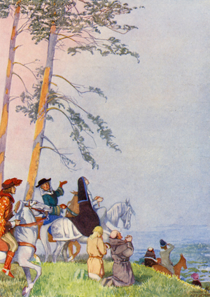 The Pilgrims' First Sight of Canterbury (colour litho)