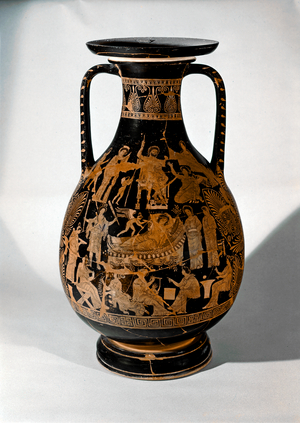 GREEK ART: Dispute of Aphrodite and Persephone over Adonis…, Mid 4th century BC (Red figured Pelike)