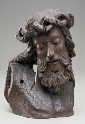 Bust of Crucified Christ, c. 1500 (wood (oak) with traces of gesso and polychromy)