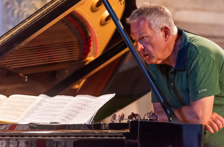 The tenor Christoph Pregardien and the pianist Michael Gees, 'Collegium Vocale Crete Senesi', San Francesco Church, Asciano, Siena, Tuscany, 2019 (photo)
