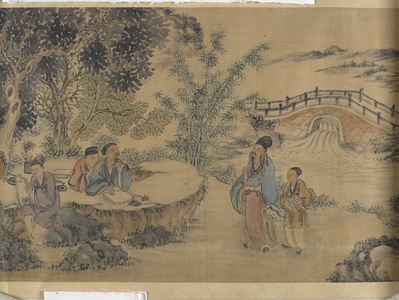 Gathering At The Lanting Orchid Pavilion (ink and colour on satin)