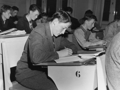 Oslo 19530827. Prince Harald is a student at the Cathedral School. The …, 1953 (photo)