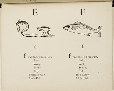 Eel and fish Illustrations and verse from Nonsense Alphabets by Edward Lear.