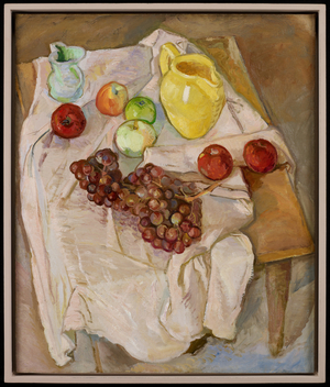 Untitled (yellow pitcher, apples and grapes), c.1939-55 (oil on canvas)
