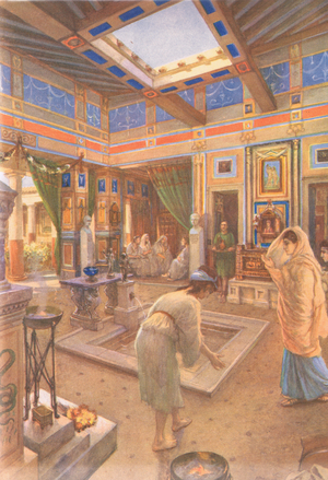 Domestic life in Rome, from MacMillan school posters, c.1950-60s (colour litho)
