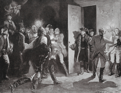 Frederick the Great surprising the Austrian Officers (litho)