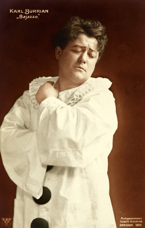 Leoncavallo's 'I Pagliacci' with Karl Burian / Burrian as Bajazzo (Czech Tenor, 1870-1924)in 1909 Dresden Production. Italian composer (1857-1919).