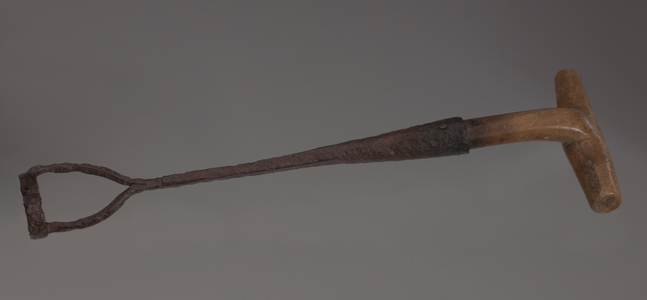 Branding iron with "S" head,  1800s (wood & metal)