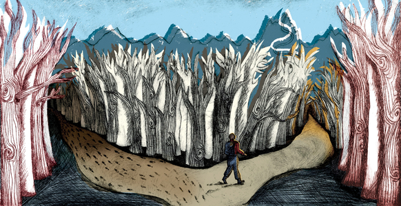 The Road Less Travelled, 2013 (dry-point etching and digital)