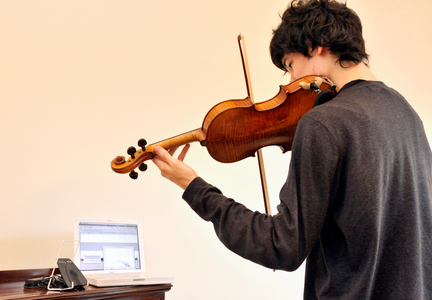Teenage boy making a recording