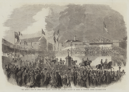 The Queen's Visit to Leeds, Her Majesty leaving the Railway Station En Route to Woodsley House (engraving)