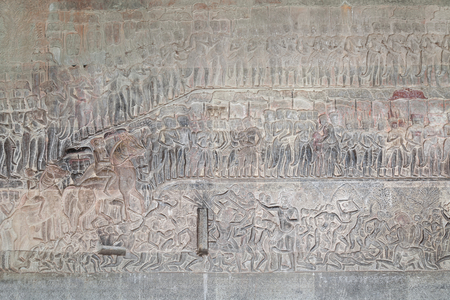 Bas reliefs on the southern gallery of Angkor wat, Cambodia