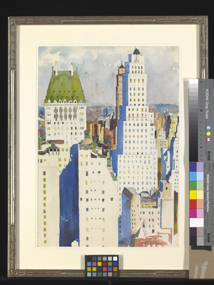 Manhattan Skyline (watercolour over pencil on off-white paper)