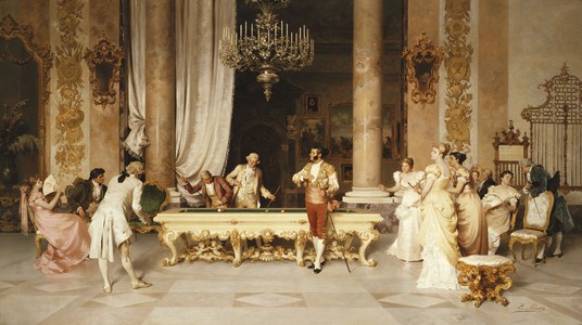 A Game of Billiards (oil on canvas)